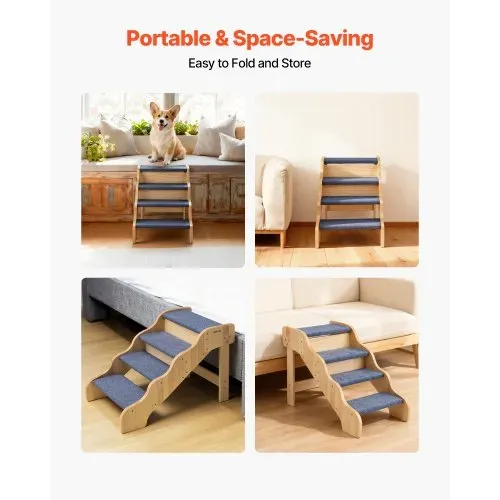 VEVOR Hundetreppe 740x430x500 mm, 4-stufige Hautiertreppe, klappbare Holztreppe geeignet für kleine, mittlere, große, ältere Haustiere sowie Welpen bis 68 kg, Hundeleiter für Betten, Sofas & Autos – Bild 5