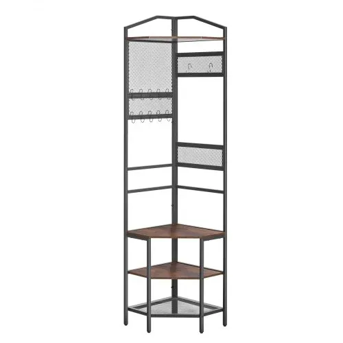 VEVOR Eckgarderobe (181 cm Hoch) mit Haken, Ablagefläche & Stahlrahmen, Garderobenständer mit Kippsicherung, Verstellbaren und Rutschfesten Füße, Garderobenregal für Eingangsbereich Büro Wohnzimmer – Bild 10