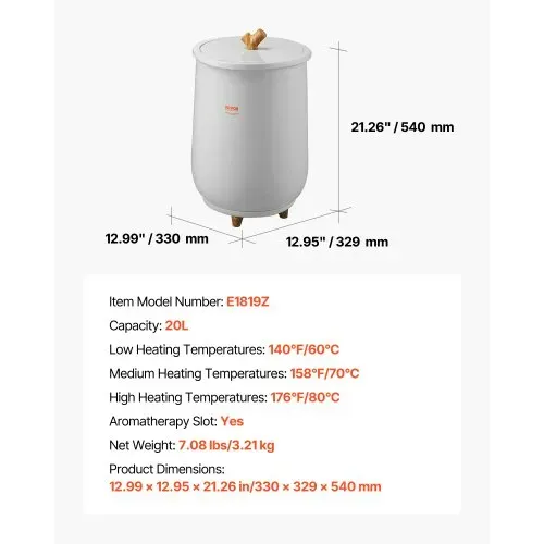 VEVOR Handtuchwärmer Eimer Wärmegerät 20 L mit LED-Licht & automatische Abschaltung & Temperatureinstellung, Towel Warmer für Spa Badezimmer Waschküche Grau, zum Erwärmen von Handtüchern – Bild 6