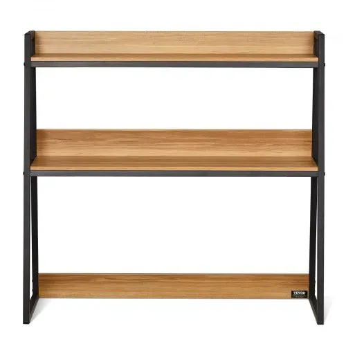 VEVOR Schreibtisch Bücherregal 2-stufiger Organizer (95 x 32 x 90 cm) Tischregale Organizer Ausstellungsregal aus Spanplatten + Melaminpapier + Q195A, Regal mit rutschfesten Füßen, Büro schwarz – Bild 8