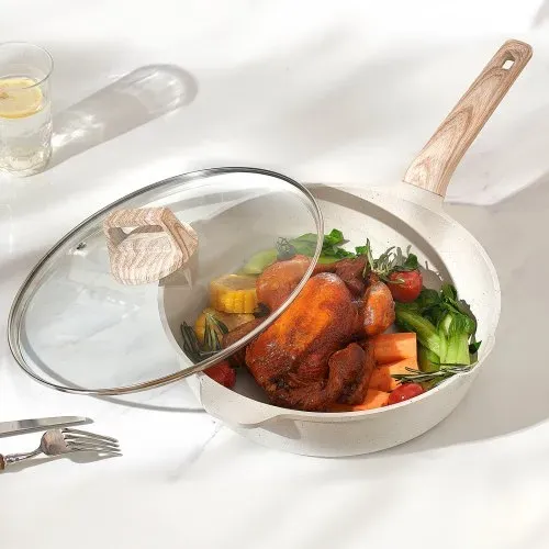 VEVOR Induktion Töpfe Pfannen Set (17-teilig) mit Glasdeckel, antihaftbeschichtetes Kochgeschirr, Induktionskochtöpfe für die Küche im Wohnmobil zum Braten, Würzen von Soßen und Kochen (Weiß) – Bild 7