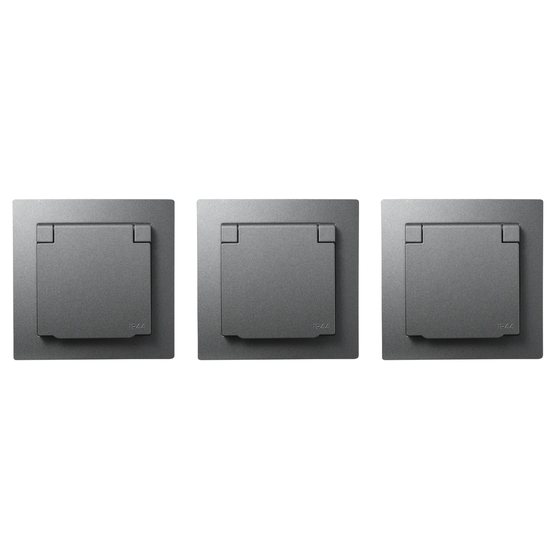 Schutzkontakt-Steckdose McPower “Flair“, 250V~/16A, UP, IP44, anthrazit,3er-Pack Schutzkontakt-Steckdose McPower “Flair“, 250V~/16A, UP, IP44, anthrazit,3er-Pack