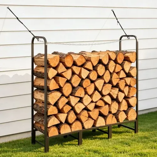 VEVOR Kaminholzregal 1/4 Cord Brennholzregal Feuerholzregal 1220x320x1185mm, für Kamin, Terrasse & Balkon, Rahmen aus Kohlenstoffstahl Pulverbeschichtet, Tragfähigkeit 250 kg, Kapazität 591,8 L Schwarz – Bild 7