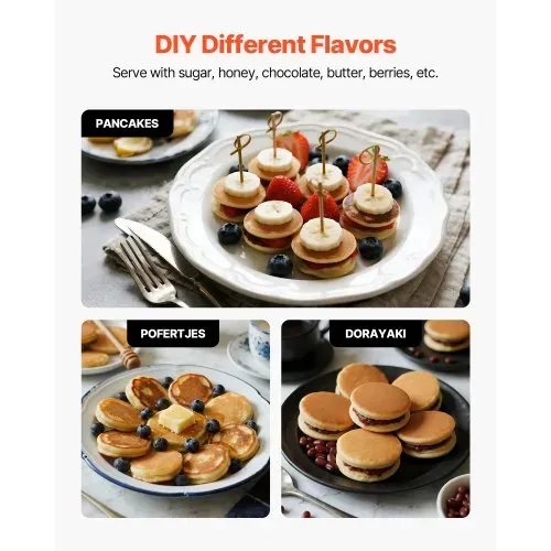 VEVOR Mini Pfannkuchenmaker Dutch Muffin Waffeleisen mit 43 mm Durchmesser, antihaftbeschichteter Poffertjes-Grill aus Edelstahl, elektrischer Mini Pancake Bäcker für Zuhause Küche Restaurant – Bild 4