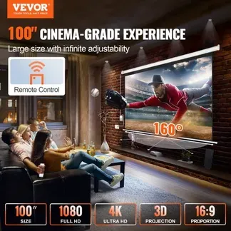 VEVOR motorisierte Projektor-Leinwand, 100 Zoll 16:9 4K 1080 HD elektrische Projektor-Leinwand, automatische Projektionswand mit Fernbedienung, Wandmontage-Filmleinwand für Familien-Heimbüro-Theater VEVOR motorisierte Projektor-Leinwand, 100 Zoll 16:9 4K 1080 HD elektrische Projektor-Leinwand, automatische Projektionswand mit Fernbedienung, Wandmontage-Filmleinwand für Familien-Heimbüro-Theater