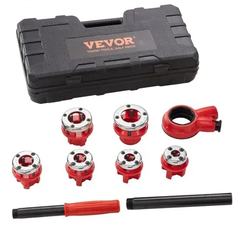 VEVOR 6-tlg. Set Gewindeschneidkluppe Rohrgewindeschneidsatz Kluppe Gewindeschneider 0,64cm NPT – 1-0,64cm NPT im Koffer 9SICR-Schneidkopf Ideal für Baugewerbe Sanitärindustrie usw. – Bild 8