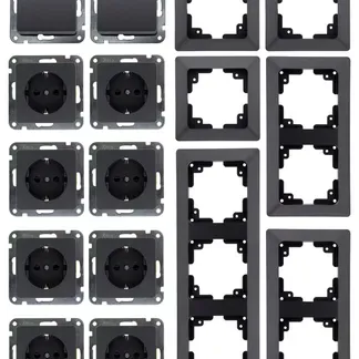 MILOS Starter 16-tlg “PRO”, Anthrazit 8x Steckdose, 2x Schalter, Steckanschlus MILOS Starter 16-tlg “PRO”, Anthrazit 8x Steckdose, 2x Schalter, Steckanschlus