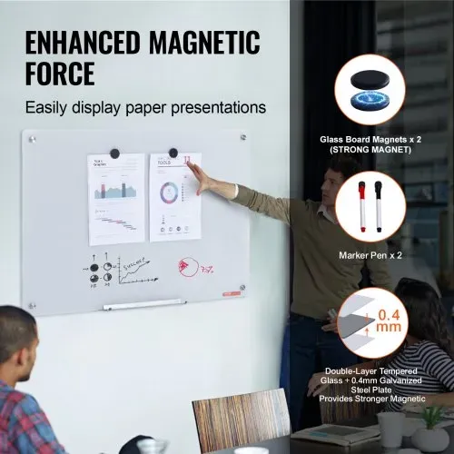 VEVOR Magnetisches Glas-Whiteboard, Wandtafel Trocken Abwischbare Tafel 90 x 60 cm, Wandmontiertes Weißes Glasboard ohne Rahmen, mit Stiftablage, einem Radiergummi& 2 Stiften, Magnettafel Weiß – Bild 2