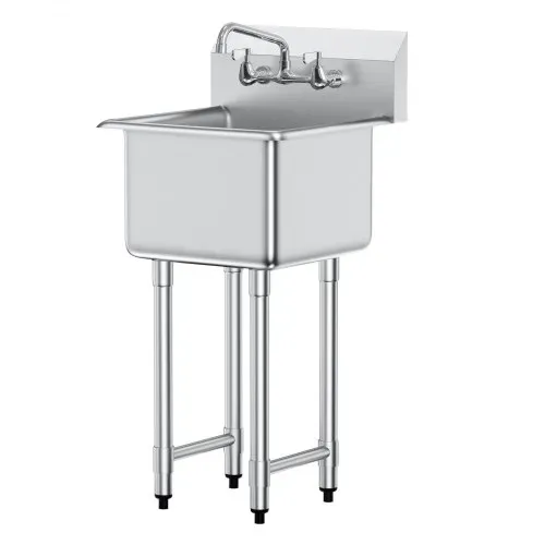 VEVOR Edelstahl Spültisch Gewerbliche Spülbecken 457 x 381 x 1041 mm, Spülbecken Edelstahl mit Wasserhahn 104 kg Tragfähigkeit, Edelstahlspüle Spülbecken Waschbecken Küche Freistehendes Spülbecken – Bild 8