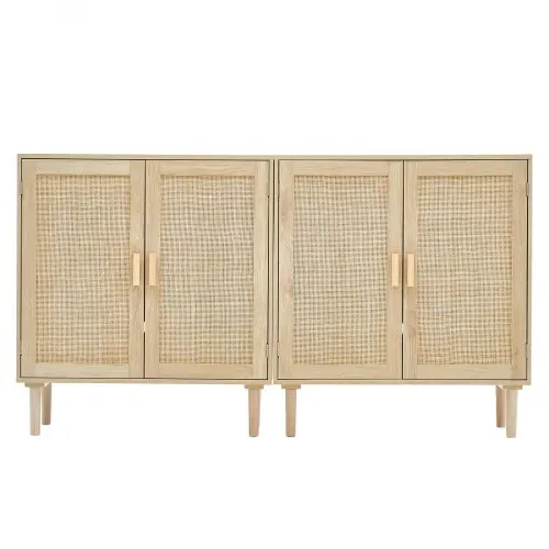 VEVOR Rattanschrank Rattankommode 2 Stk. Aufbewahrungsschrank mit 4 magnetischen Türen, Sideboard Buffetschrank mit verstellbaren Regalen, Ideal für Flur Eingangsbereich Wohnzimmer oder Küche – Bild 9