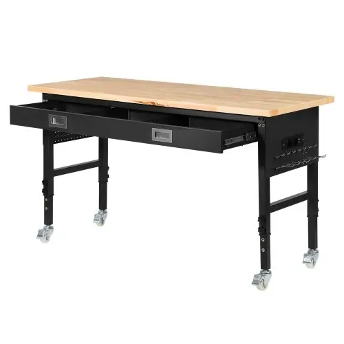 VEVOR Werkbank 1524x610 mm, Arbeitstisch 680 kg, Werktisch 760-1010 mm Höhenverstellbar, Garagentisch mit Schublade, Steckdose, Rollen & Lochwand, Werkstatttisch für Garage, Werkstatt, Büro – Bild 8
