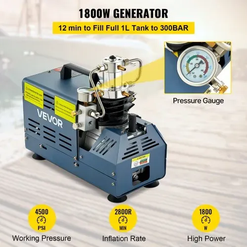 VEVOR Hochdruckkompressor, 4500PSI/30MPA/300BAR Hochdruck-Luftkompressor, 1800W 220V Manueller Stopp Luftgewehrkompressor Geeignet für Paintball-Luftgewehr, PCP-Gewehr, Luftpistole, Tauchflasche VEVOR Hochdruckkompressor, 4500PSI/30MPA/300BAR Hochdruck-Luftkompressor, 1800W 220V Manueller Stopp Luftgewehrkompressor Geeignet für Paintball-Luftgewehr, PCP-Gewehr, Luftpistole, Tauchflasche