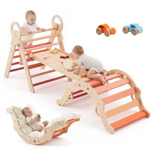 VEVOR Kletterdreieck, 9-in-1 Kletterspielzeug, mit Holzautos, Kissen, Kletterdreieck, Rutsche & Kletterbogen, bis 68 kg, Montessori Indoor Spielset für Kinder im Alter von 1 bis 3 Jahren, Orange VEVOR Kletterdreieck, 9-in-1 Kletterspielzeug, mit Holzautos, Kissen, Kletterdreieck, Rutsche & Kletterbogen, bis 68 kg, Montessori Indoor Spielset für Kinder im Alter von 1 bis 3 Jahren, Orange