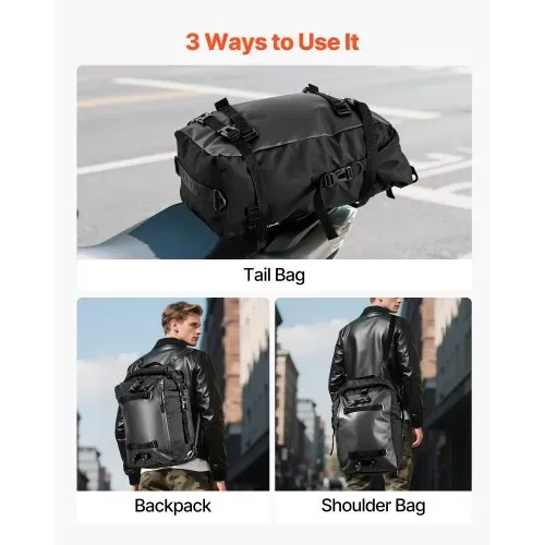 VEVOR Motorradhecktasche Rücksitztasche (30 L) mit wasserfester Regenabdeckung, Motorrad-Gepäckaufbewahrung, Gepäckträgertasche mit Schultergurt universell passende Heckträger Motorradgepäck – Bild 5