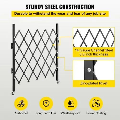 VEVOR Einzel Sicherheitstor 108 × 131 cm(W × H) Falttürtor aus Kanalstahl, flexibel erweiterbares einziehbare Verkehrssperre, 360°-Roll-Barrikadentor Schwarz Straßengaragenbau Einfahrtszaun – Bild 3
