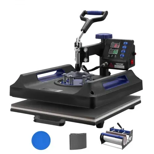 VEVOR Hitzepresse, 15 x 15 Zoll, 5-in-1-Wärmeübertragungsmaschine mit 30-oz-Tumbler-Presse, 360° wegschwenkbares digitales T-Shirt-Pressen, Teflonbeschichtung, für T-Shirts/Tassen/Hüte/Teller, Schwarz+Blau – Bild 8