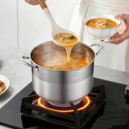 VEVOR Edelstahl Kochtopf 11,4 L Großer Suppentopf mit Glasdeckel Induktionsgeeignet Hochwertiger Nudeltopf PFOA-frei PFAS-frei für Gasherd Elektrokochfeld Ideal für Eintöpfe Pasta Familienportionen – Bild 7