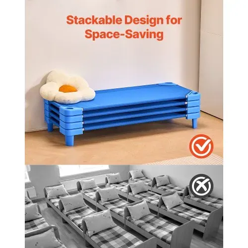 VEVOR Stapelbares Kinderbett 4er-Pack tragbare Kleinkinder-Schlafbetten, Standardgröße 130 x 57 x 15 cm, Kindertagesstättenbetten Vorschulklassenzimmer zum Schlafen Ausruhen Mittagsschlaf, blau – Bild 4