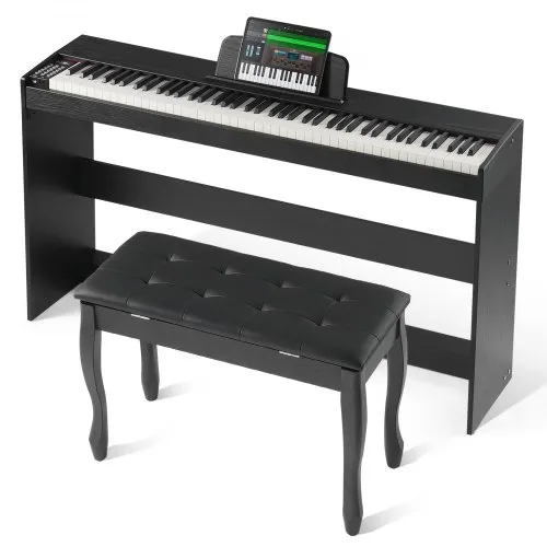 VEVOR Digitalpiano, 88 Tasten, Elektrisches Klaviere, Doppeltastatur & Lautsprecher, einfache Gehäusehalterung mit Doppelbank, Kopfhörer, 200 Töne & Rhythmen, unterstützt Bluetooth/USB/MIDI VEVOR Digitalpiano, 88 Tasten, Elektrisches Klaviere, Doppeltastatur & Lautsprecher, einfache Gehäusehalterung mit Doppelbank, Kopfhörer, 200 Töne & Rhythmen, unterstützt Bluetooth/USB/MIDI