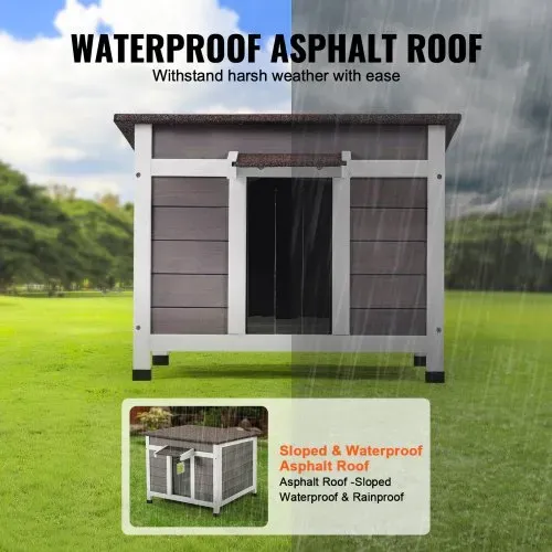 VEVOR Katzenhaus für draußen, wetterfest, Unterschlupf für Wildkatzen für mehrere Katzen, Katzen-/Kaninchenhaus aus Holz für draußen mit Fenster, offenem Dach und Türklappen aus PVC, 61 x 53 x 46 cm (L x B x H) – Bild 2