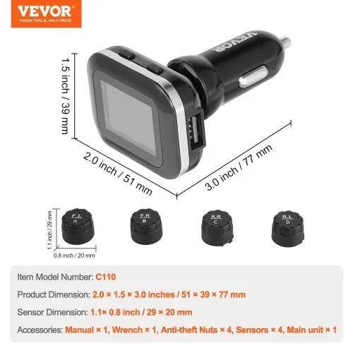 VEVOR Reifendrucküberwachungssystem für Wohnmobile, 7,3–87 psi Anhänger-TPMS, universelles kabelloses Autoalarmsystem wasserdichtes TPMS-Sensorset mit 4 Sensoren 5 Alarmmodi Echtzeitanzeige – Bild 6