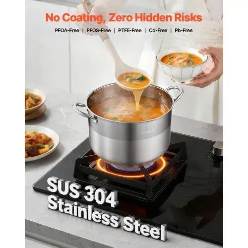 VEVOR Edelstahl Kochtopf 11,4 L Großer Suppentopf mit Glasdeckel Induktionsgeeignet Hochwertiger Nudeltopf PFOA-frei PFAS-frei für Gasherd Elektrokochfeld Ideal für Eintöpfe Pasta Familienportionen VEVOR Edelstahl Kochtopf 11,4 L Großer Suppentopf mit Glasdeckel Induktionsgeeignet Hochwertiger Nudeltopf PFOA-frei PFAS-frei für Gasherd Elektrokochfeld Ideal für Eintöpfe Pasta Familienportionen