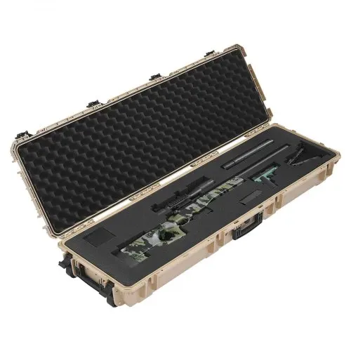 VEVOR Waffenkoffer mit Hartschale für Langwaffen, abschließbarer Gewehrkoffer mit vorgeschnittenen Schaumstoffen, Langwaffenkoffer Waffenaufbewahrung rollbar IP67 wasserfest, 139,1 x 43,5 x 18,8 cm Khaki – Bild 10