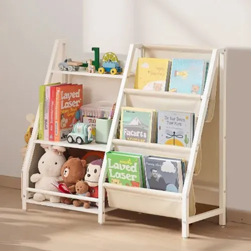 VEVOR Kinderbücherregal Spielzeugaufbewahrung für Kleinkinder Bücherregal mit Stofffächern & Seitentasche, Kinderregal für Kinderzimmer Spielzimmer Kindergarten Kinderkrippe 850 x 300 x 755 mm – Bild 7