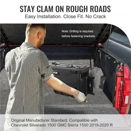 VEVOR Truck Bed Storage Box, abschließbarer Deckel, Wasserdicht ABS Radkasten Werkzeugkasten 25 L, Kompatibel mit Chevrolet Silverado 1500 GMC Sierra 1500 2019-2020, Beifahrerseite, Schwarz – Bild 5