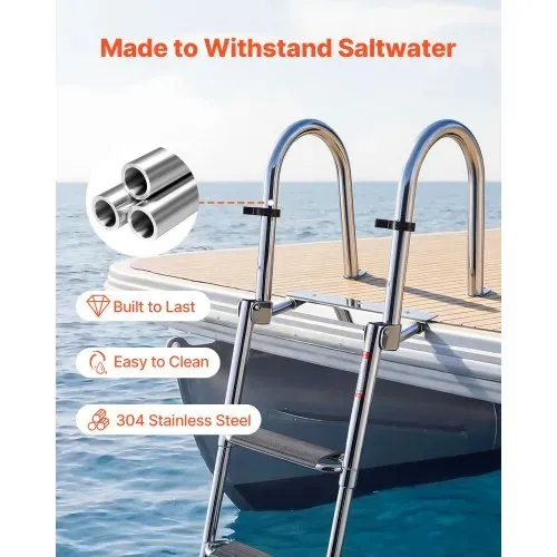 VEVOR Bootsleiter Ausziehbar, Badeleiter mit 4 Rutschfesten Stufen Breitem Pedal & Handlauf, 272kg Belastbare Schwimmdeckleiter für Heckeinstieg, Teleskopleiter aus 304 Edelstahl für Boote Docks Pool VEVOR Bootsleiter Ausziehbar, Badeleiter mit 4 Rutschfesten Stufen Breitem Pedal & Handlauf, 272kg Belastbare Schwimmdeckleiter für Heckeinstieg, Teleskopleiter aus 304 Edelstahl für Boote Docks Pool