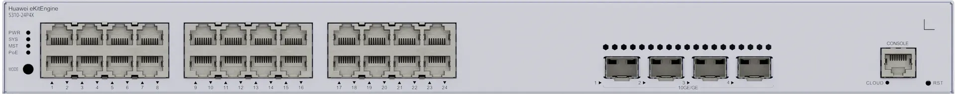 Huawei Switch full managed L3 28 Port • 24x GbE • PoE Budget 400W • 24x PoE at • 4x SFP+ • 19" • iStack • S310-24P4X • eKit – Bild 2
