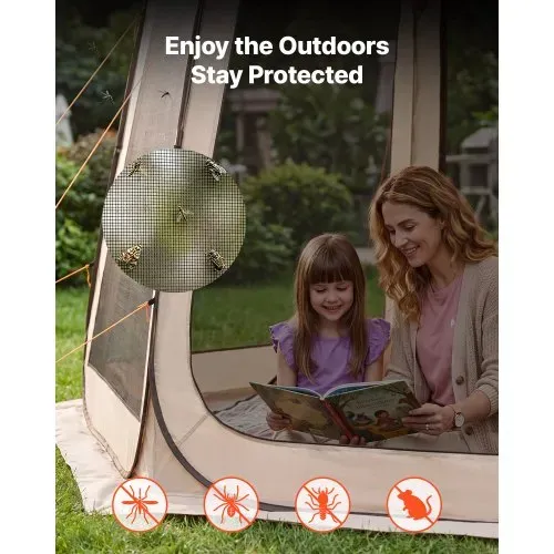 VEVOR Campingzelt, 457,2x420,6x245 cm, Partyzelt für 12–15 Personen, Pop Up Zelt, inkl. Tragetasche, Netz-Seitenwände und Heringen, für Garten, Terrasse und Outdoor-Aktivitäten, Beige – Bild 5