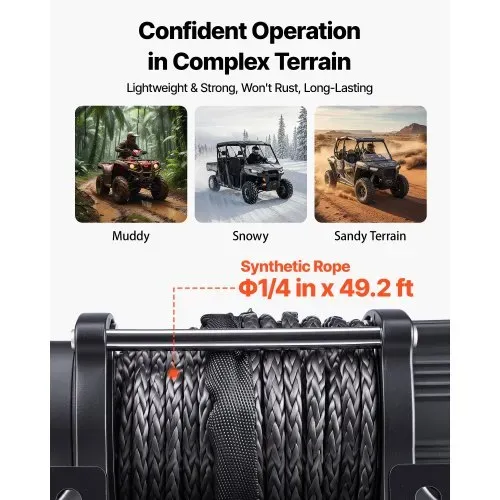 VEVOR Elektrische Seilwinde 2721 kg, 12V Motorwinde mit Φ6,35 mm x 15 m Synthetikseil, Kabelloser & Kabelgebundener Fernbedienung, Elektrowinde zum Abschleppen von ATVs, UTVs & Offroad-Fahrzeugen – Bild 2