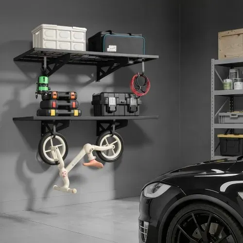 VEVOR 2er-Set Garagenregal 1219x620x210 mm Werkzeugaufbewahrung 113 kg pro Schicht Werkzeughalter Wand 1219x620 mm Regalfläche Aufbewahrungsregale Metallregal Werkzeug Organizer Wandregale – Bild 7