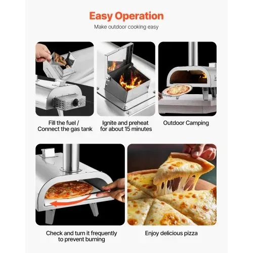 VEVOR Dual-Fuel-Pizzaofen Outdoor, 12 Zoll Holzfeuer & Propangas-Pizzaofen, Pellet- & Propan-Pizzamaker mit Thermometer & klappbarem Bein, Pizzakocher für Camping im Freien & Garten – Bild 5