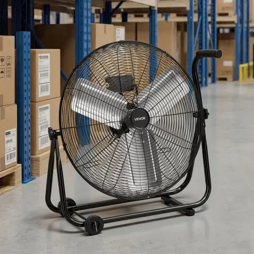 VEVOR Bodenventilator Ø609,6mm, Windmaschine 360° Neigbar, Standventilator mit 3 Geschwindigkeitsstufen, Trommelventilator Tragbar mit Griff Rollen & 1,6m Kabel, Industrie-Ventilator für Garage Lager – Bild 7