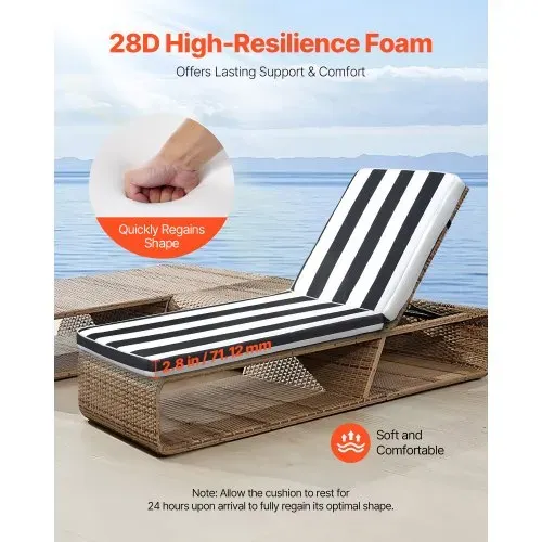 VEVOR Deckchair Auflagen, 1889x561x71mm, Liegenauflagen für Außenbereich, wasserabweisend & farbecht, Sonnenliegen-Kissen, dicke Terrassen-Liegepolster für Pooldeck, schwarz-weiß gestreift – Bild 2