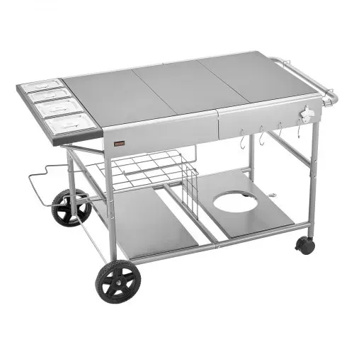 VEVOR Grillwagen Outdoor 925x595x25 mm (Tischplattengröße), Rollbarer Grilltisch mit 4 Gewürzbehältern & Rädern & Deckeln & Haken, Grillvorbereitungstisch Servierwagen für Picknick Küche Garten – Bild 10