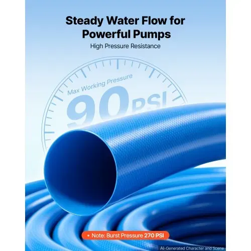 VEVOR Rückspülschlauch 1,5 Zoll 15,2 m PVC Flachschlauch Ablaufschlauch für Poolentwässerung und Bewässerung mit 90 psi, Anschlusswahl ohne Vorinstallierte Kupplungen für Verschiedene Pumpensysteme – Bild 2