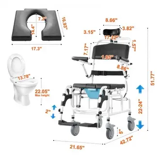 VEVOR Duschrollstuhl, 440 mm breiter Toilettenrollstuhl aus Aluminiumlegierung für Innendusche, Toilettenstuhl mit Bremse für behinderte Erwachsene, Rollstuhl mit einer Tragkraft von 136 kg VEVOR Duschrollstuhl, 440 mm breiter Toilettenrollstuhl aus Aluminiumlegierung für Innendusche, Toilettenstuhl mit Bremse für behinderte Erwachsene, Rollstuhl mit einer Tragkraft von 136 kg
