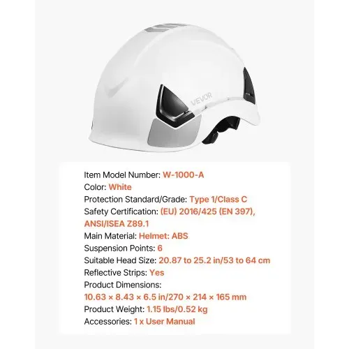 VEVOR Schutzhelm ANSI/ISEA Z89.1-zugelassener ABS-Sicherheitshelm mit 6-Punkt-Ratschenaufhängung, verstellbarer Industriehelm belüfteter Bauhelm Arbeitshelm für Industriebau Arbeitskleidung Weiß – Bild 6
