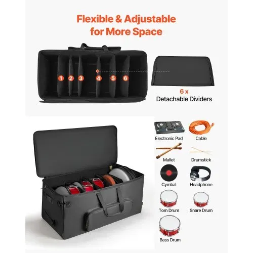 VEVOR Schlagzeugtasche, Drummer Hardware Bag, 1010x510x440 mm, mit 6 herausnehmbaren Trennwänden, Rollen & 3 Außentaschen, wasserabweisend & gepolstert, sicherer Transport von Equipment & Instrumente VEVOR Schlagzeugtasche, Drummer Hardware Bag, 1010x510x440 mm, mit 6 herausnehmbaren Trennwänden, Rollen & 3 Außentaschen, wasserabweisend & gepolstert, sicherer Transport von Equipment & Instrumente