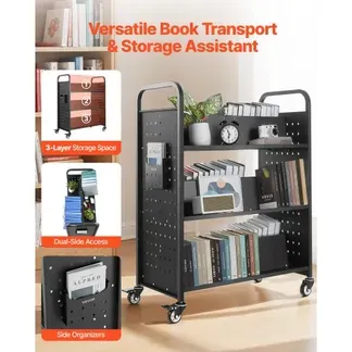 VEVOR Bücherwagen, 159 kg Tragkraft, Bibliothekswagen, 970x515x1225 mm, doppelseitiges W-förmiges Bücherregal mit Doppelbremsrollen, Abräumwagen für Wohnzimmer, Büro, Schule, Schwarz VEVOR Bücherwagen, 159 kg Tragkraft, Bibliothekswagen, 970x515x1225 mm, doppelseitiges W-förmiges Bücherregal mit Doppelbremsrollen, Abräumwagen für Wohnzimmer, Büro, Schule, Schwarz