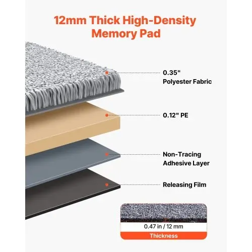 VEVOR Teppichfliesen 457,2 x 457,2 x 12 mm, 10er-Pack, selbstklebender Teppichboden mit Fläche von 2,0 m², Teppich Bodenbelag, einfacher DIY-Austausch für Wohnzimmer und Büro, Grau – Bild 2