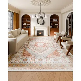 VEVOR Flächenteppich, 2743 x 3658 mm Kurzflor, waschbarer Teppich, rutschfester Wohnzimmerteppich, Vintage-Stil, Innenmatte für Schlafzimmer, Wohnzimmer, Kinderzimmer, Büro, Braunrot VEVOR Flächenteppich, 2743 x 3658 mm Kurzflor, waschbarer Teppich, rutschfester Wohnzimmerteppich, Vintage-Stil, Innenmatte für Schlafzimmer, Wohnzimmer, Kinderzimmer, Büro, Braunrot