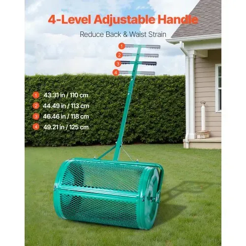 VEVOR Saatgutstreuer, 67 cm breiter Kompoststreuer mit Schiebe-/Schleppgriff, Torfmoosstreuer 4 Höhen verstellbar, Gartenstreuer für Garten, robuster Grassamenstreuer zum Pflanzen & Säen – Bild 2