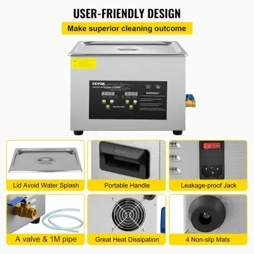 VEVOR 15 L Ultraschallreiniger (600 W Heizung, 360 W Ultraschall) Professioneller digitaler Labor-Ultraschall-Teilereiniger mit Heizungstimer für die Reinigung von Glaszahninstrumenten – Bild 5