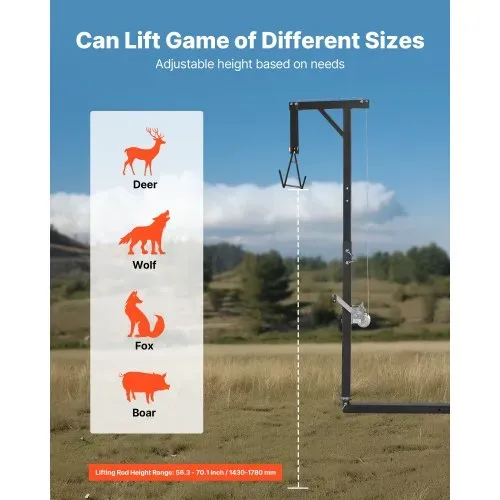 VEVOR Game Hoist mit Seilwinde & Gambrel, 136 kg Tragkraft, LKW-Wildhebezeug mit 5,08 cm Empfänger, 360-Grad-Schwenkschaft & einstellbarer Höhe, zum Häuten & Säubern von Wild im Jagdspiel – Bild 4