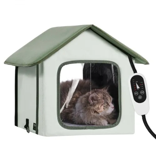 VEVOR Erhöhtes beheiztes Katzenhaus, Katzenunterschlupf für draußen mit einstellbarer Temperatur und Timer, faltbarer Katzenunterschlupf aus 600D Oxford-Gewebe mit beheiztem Kissen für den Winter, um es warm und gemütlich zu haben, grün (klein) VEVOR Erhöhtes beheiztes Katzenhaus, Katzenunterschlupf für draußen mit einstellbarer Temperatur und Timer, faltbarer Katzenunterschlupf aus 600D Oxford-Gewebe mit beheiztem Kissen für den Winter, um es warm und gemütlich zu haben, grün (klein)