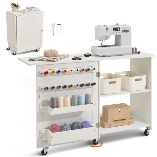 VEVOR klappbarer Nähtisch Mehrzweck Nähmaschinentisch mit Rollen & Regalen & Ablagefächern & Holzstiften & magnetischen Türen, Nähmaschine weiß (1170 x 400 x 778 mm) VEVOR klappbarer Nähtisch Mehrzweck Nähmaschinentisch mit Rollen & Regalen & Ablagefächern & Holzstiften & magnetischen Türen, Nähmaschine weiß (1170 x 400 x 778 mm)